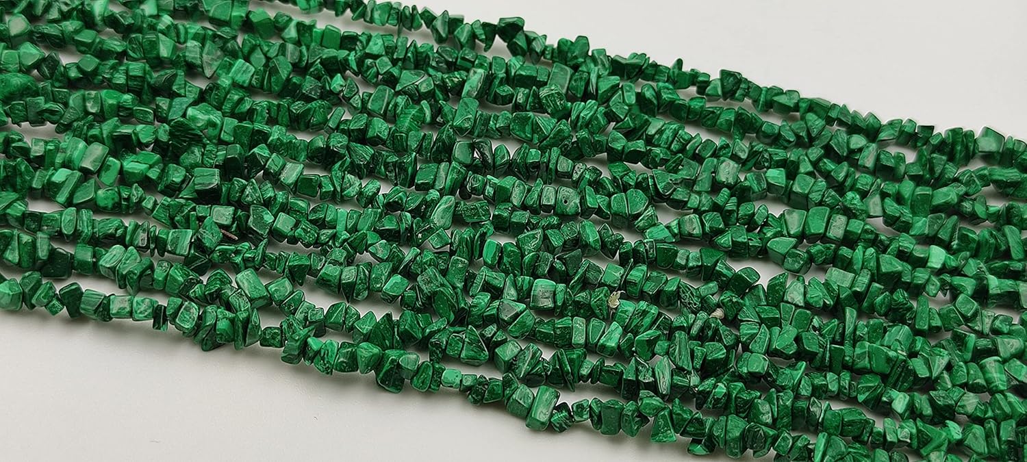 Hanumat Gems Lot of 2 Strand 34 Inches Strand,Green Malachite Gemstone Uncut Chips Raw Beads,Smooth Raw Uncut Bead,Nuggets Beads,AAA Quality Uncut Chips Strand