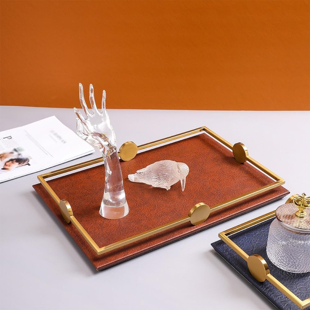 Tray Light Luxury Minimalist Porch Dining Table Model Room Leather Tray Fruit Tray Storage Tray Living Room Home Decoration Ornaments Tray Serving Trays(Green,Small)