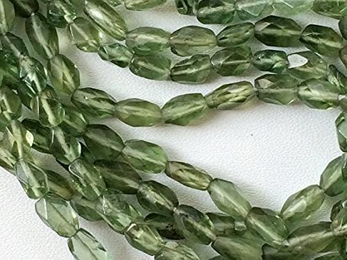 5 Strand Natural Green Apatite Faceted Drum Beads, Green Apatite Gemstone, 4x5mm, 13 Inch