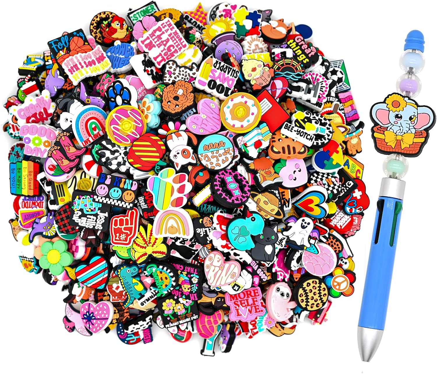 500Pcs Silicone Focal Beads Bulk, Different Random Mix Collections Teacher Character Animal Cartoon Focal Beads for Pens Keychains DIY Jewelry Making