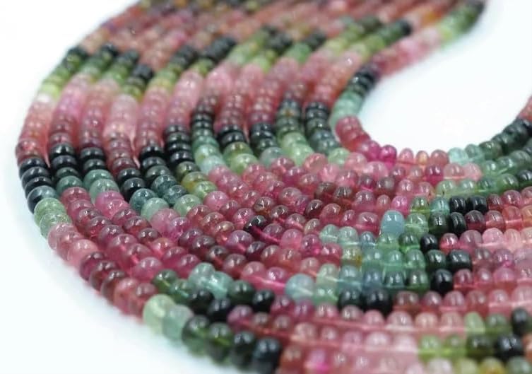 AAA+ Multi Tourmaline Smooth Rondelle Shape Beads 6MM Watermelon Tourmaline Rondelle Beads Strand for Jewelry Making