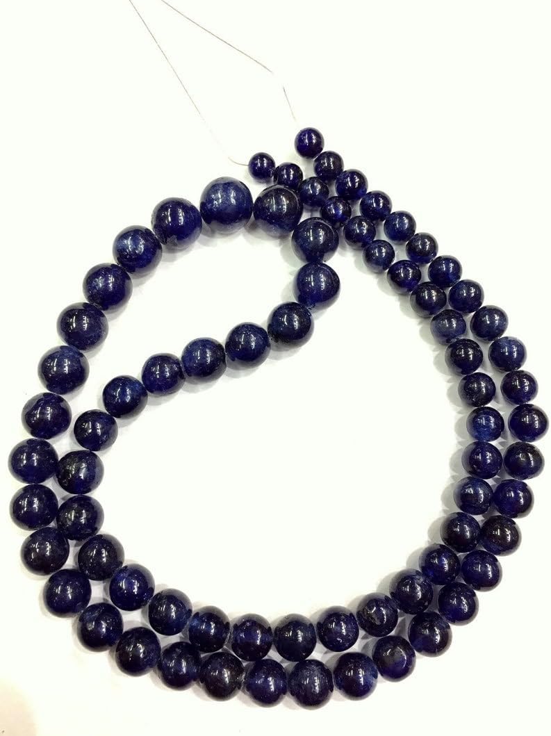 13 inch Strand of Natural gem Blue Sapphire, 6-10mm Round Smooth Beads for DIY Jewelry Making. | Beads_01996