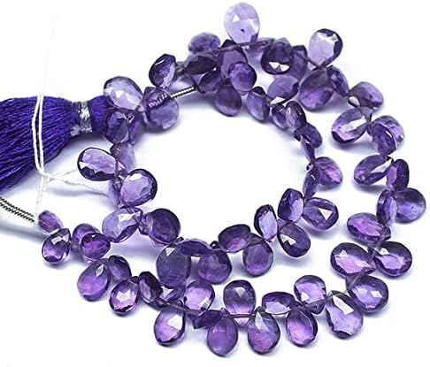 8 inch Strand of Natural Amethyst 6mm8mm pear Faceted briolette Beads for DIY Jewelry Making. |BRIO_00281