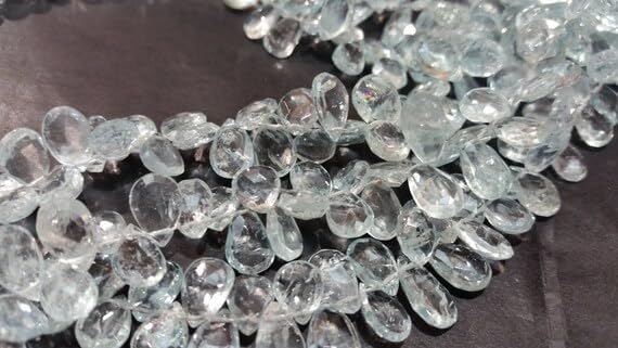 8 inch Strand of Natural Aquamarine 7x9mm pear Faceted briolette Beads for DIY Jewelry Making. |BRIO_00682