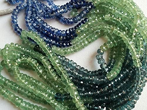BEADS GEMSTONE 1 Strand Natural Shaded Kyanite Beads, Blue & Green Kyanite Facete Rondelles, Kyanite Necklace, 4-5mm Beads, 13 Inch Code-HIGH-16124