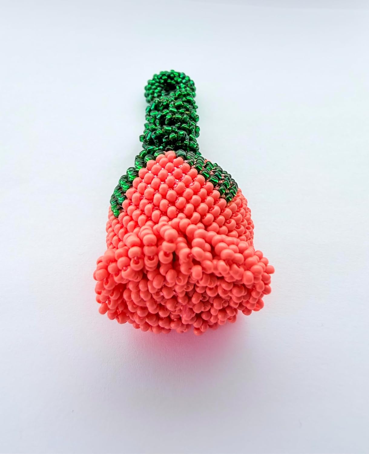 Coral Orange & Green Glass Beads | Elegant Handmade Flower Art Handmade Beaded Rose Ornament