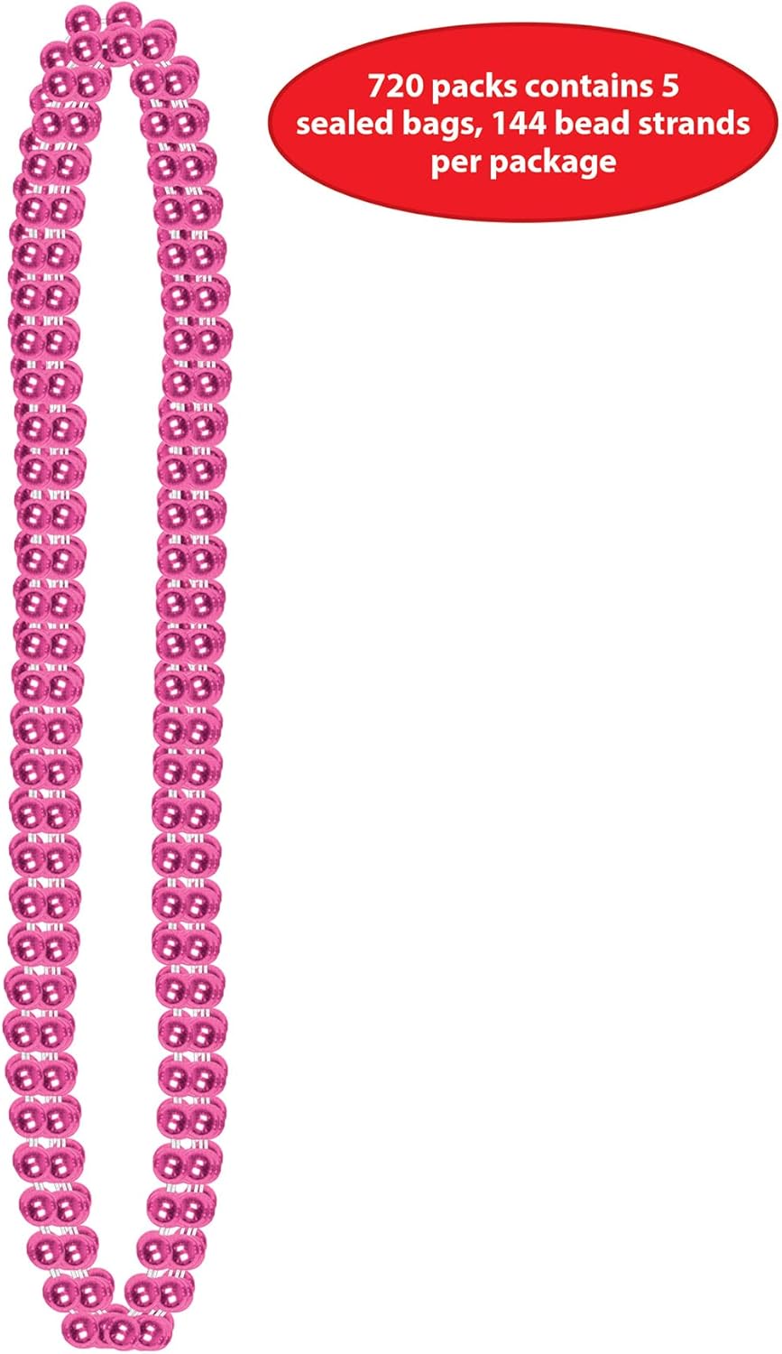 Beistle Bulk 720-Pack Small Round Party Beads, 7mm by 33-Inch, Cerise