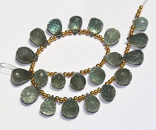 13 inch natural beads strand of 9x7.5-13x9mm faceted teardrop moss aquamarine gemstone briolletes beads for DIY jewelry - necklace, bracelet, earring, ring.