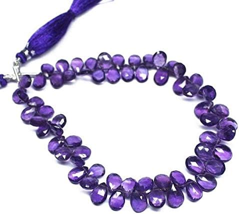 LOVEKUSH LKBEADS Purple Amethyst Faceted Briolette Pear Drop Gemstone Craft Loose Beads Strand 8 Inch Long 7mm 8mm Code-HIGH-26905