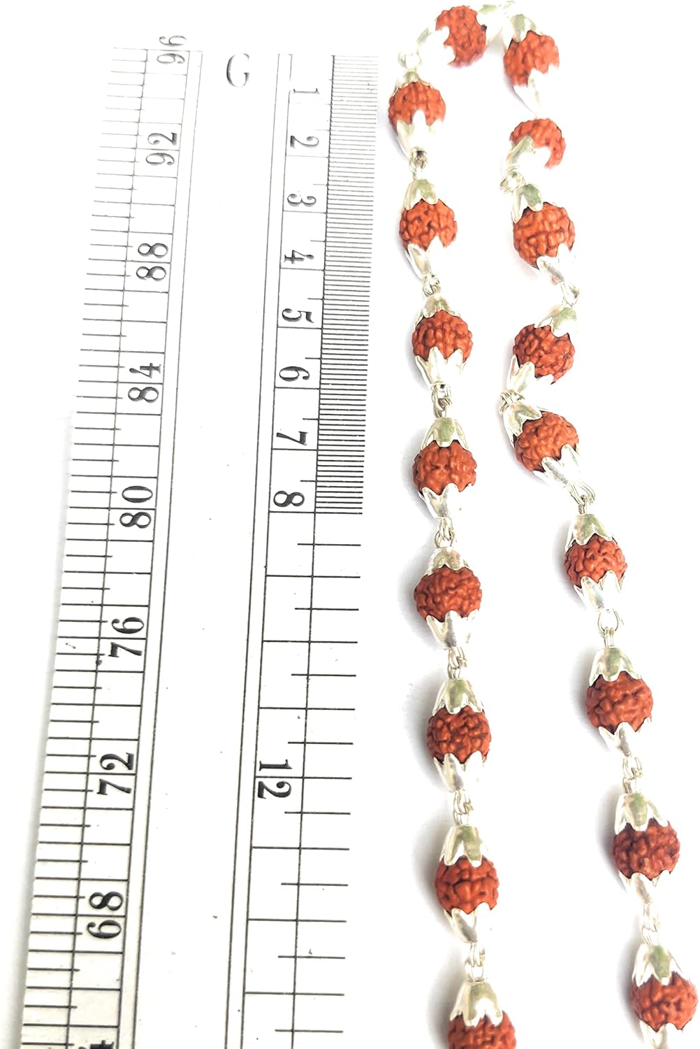 Rudraksha Mala in Silver Designer Caps (5 Mm, 55 Beads) - Special Edition - Natural Rudraksha Beads - Pure Silver - Pack of 1