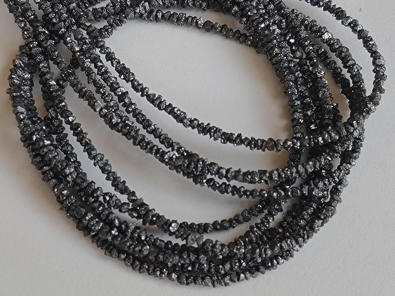 3-4mm Black Rough Diamonds, Black Raw Diamond Beads, Black Uncut Diamonds, Raw Black Diamond Beads For Jewelry (4IN To 16IN Options), 3 MM - 4 MM