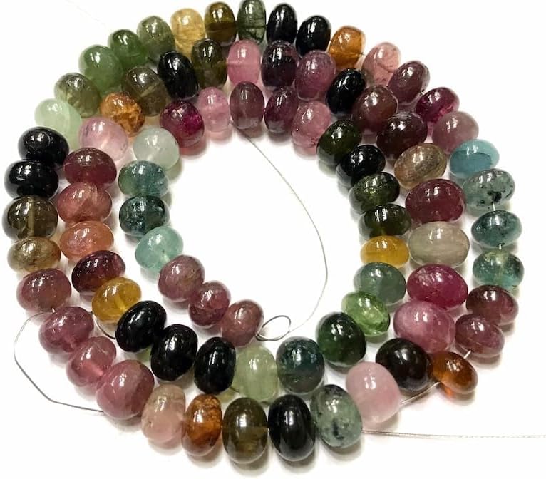 Natural Multi Tourmaline roundelle Smooth Beads 6-7 MM 18 inch Long String Jewelry Making Gemstone Beads for Necklace Bracelet