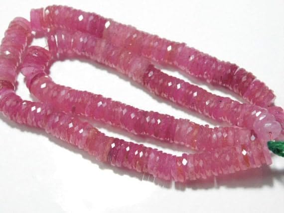 BEADS GEMSTONE 395 carat-AAA SUPERB Ruby Micro Cut LARGE Micro Cut wheel Rondelles- 16 Inch Long Strand -Stones measure- 8mm Code-HIGH-7585