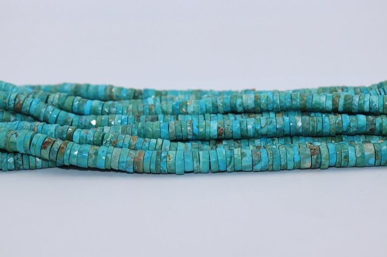 Natural Arizona Turquoise Faceted Tyre Shape Beads 6-6.5 mm Heishi Cut Beads Natural Turquoise Heishi Beads Wheel Cut Beads