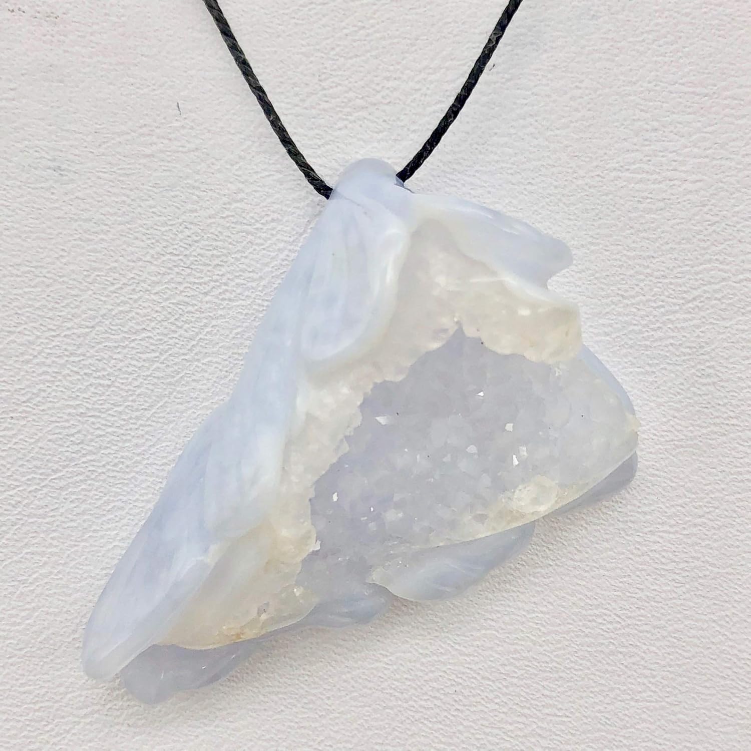 Blue Chalcedony Druzy Carved Flower Bead | 58.5 cts | 41x27mm | Blue | 1 bead | for Jewelry Making