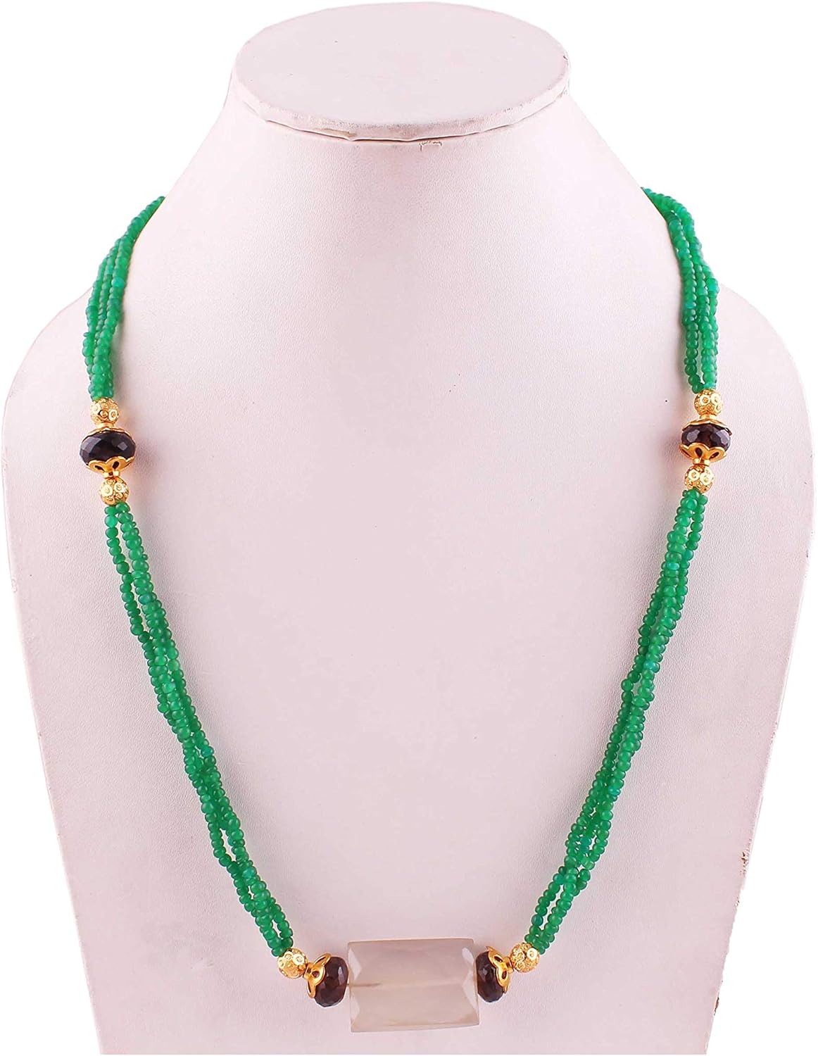 Natural Gemstone Green Color Onyx Plain rondelle Beads Necklace Pendant for Women | 18 inch Gemstone Necklace|3-4 mm Loose Beads for Jewelry Making | Healing Beads Necklace
