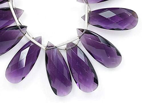5 Strands AAA 10x25mm 15 Matched Pairs High Polished Deep Purple Amethyst Quartz Microfaceted Large Pear Briolette Beads Code-HIGH-58904