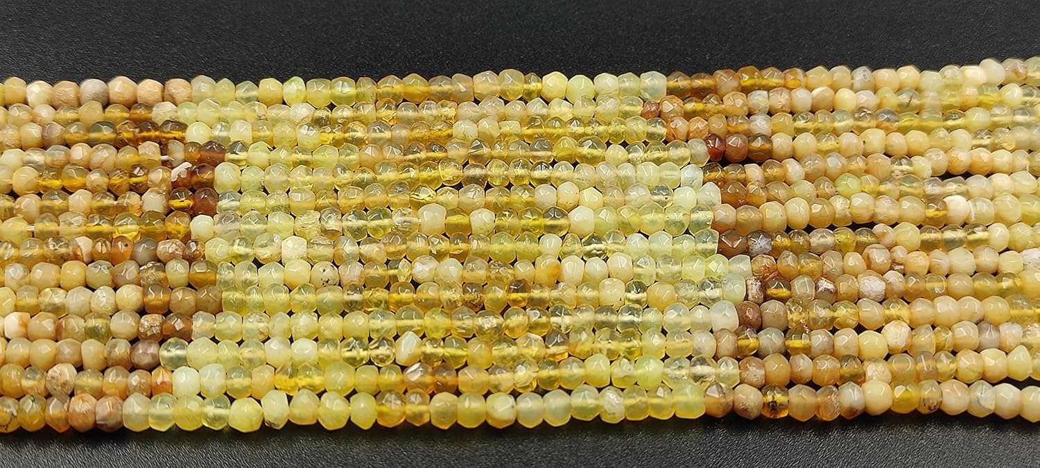 Hanumat Gems Lot of 10 Strands Peruvian Yellow Opal Rondelle Faceted Gemstone Beads,Peruvian Opal Faceted Beads,Peruvian Opal Rondelle Beads,3.00-4.00 MM Beads,13 Inches Strand.