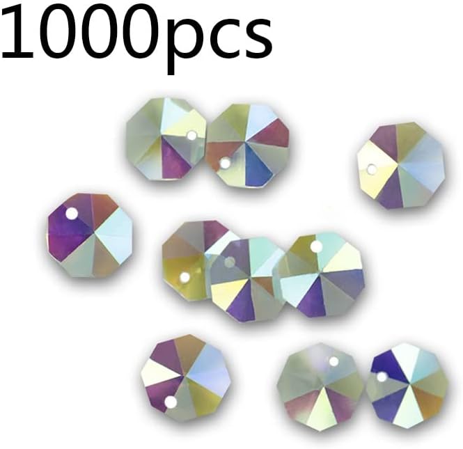 Hanging Crystals Prisms AB/Golden 1000pcs Peach 14mm Crystal Prisms Octagonal Beads Lamp for Pendant Decoration Hangings Crystals for Decoration(AB)
