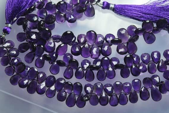 8 inch Strand of Natural Amethyst 15-12mm pear Faceted briolette Beads for DIY Jewelry Making. |BRIO_00255