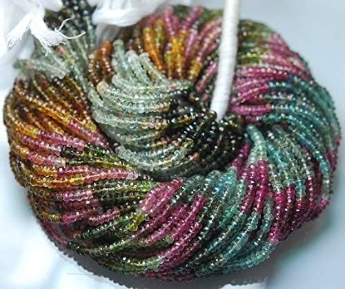 16x14 Strand Natural Multi Tourmaline 3-3.5 mm rondelle Faceted Beads - Sale - 16x14 inches Strand-Super-Finest-Multi Tourmaline Faceted rondelles 3-3.5mm