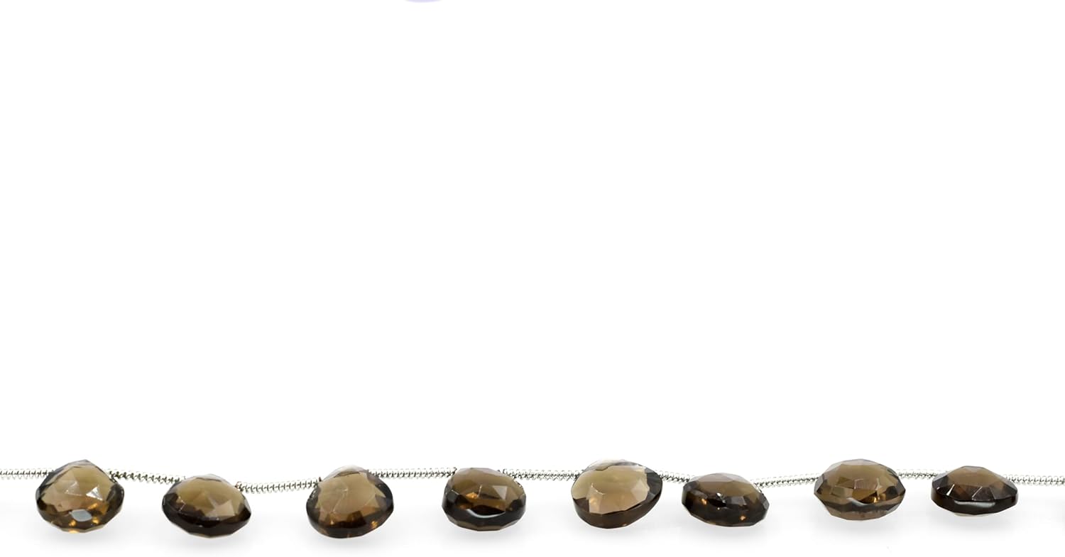 Natural Smoky Quartz Gemstone Loose Beads for Jewelry Making DIY Bracelet Necklace 7 Inch Strand 10mm Heart Shape Faceted Cut Crystal Stone Briolette Gems Crafting Bead