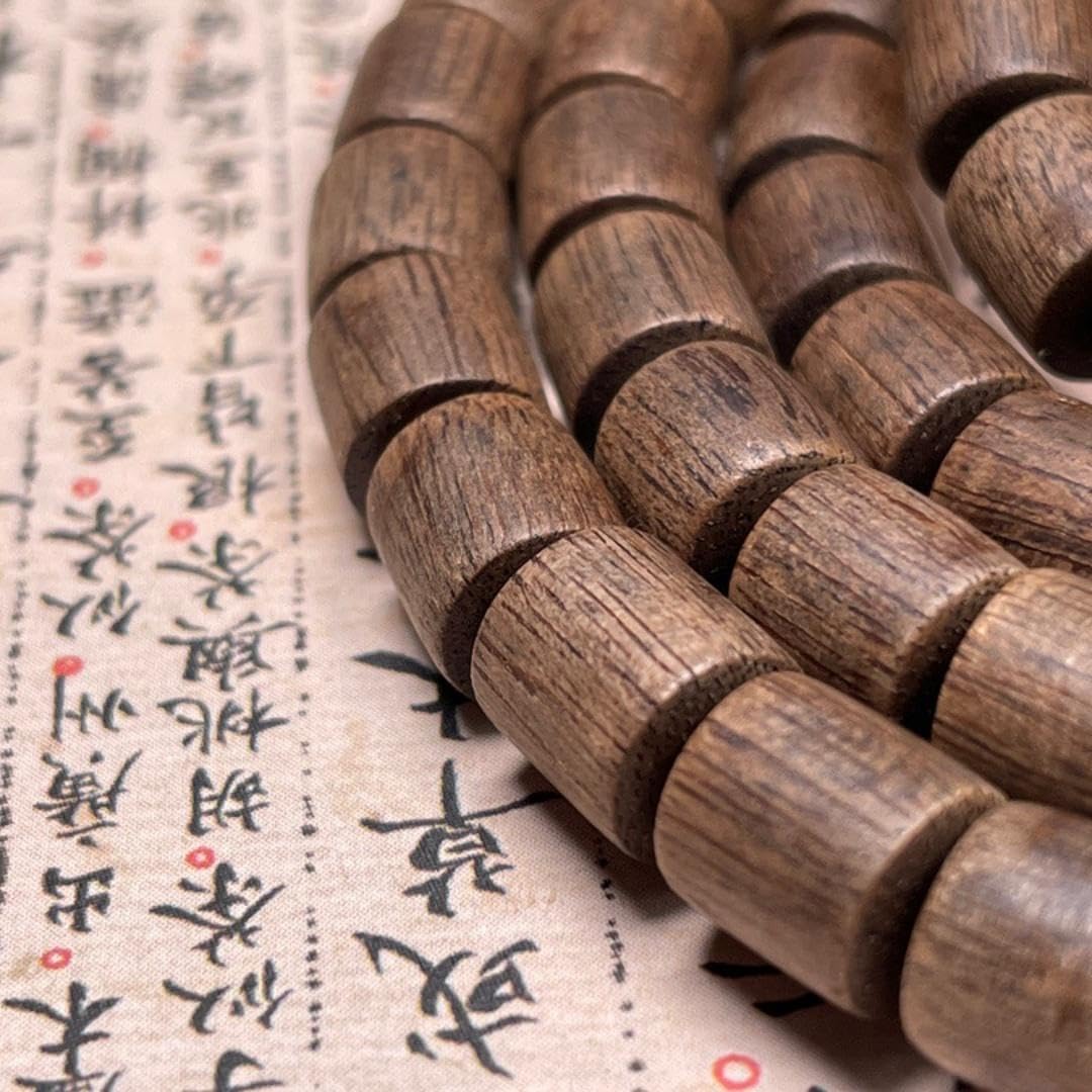 Vietnamese Nha Trang White agarwood Prayer Beads, Straight-Cut Bucket Beads 8mm*108 Pieces, Dense, Sweet, Cool and Water-Sinking Grade