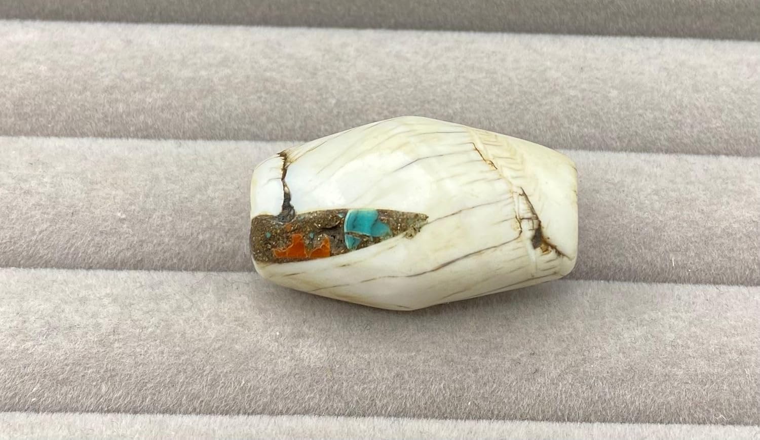 Handcrafted Nepalese Tibetan Natural Shell Pearl Bead with Turquoise 33x20mm –16.81g Barrel Carved Bead for Jewelry Making, Craft Supplies, DIY Necklace & Bracelet Design,Loose Beads (20)