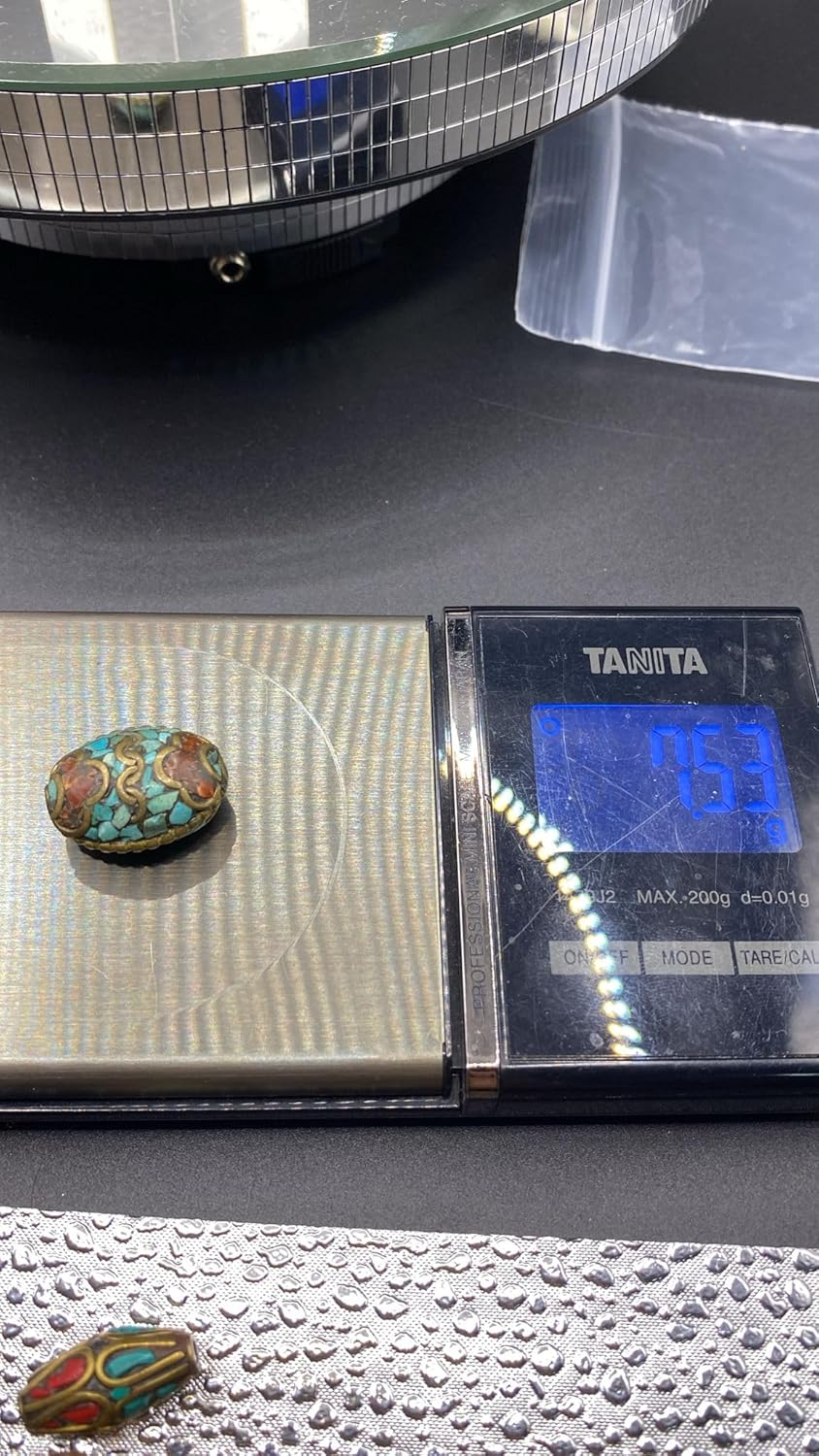 23X13mm Handcrafted 7g Natural Nepalese Tibetan Brass Bead with Turquoise & Coral Inlay – Vintage Ethnic Dzi Style Oval Bead for,Loose Beads,Jewelry Making