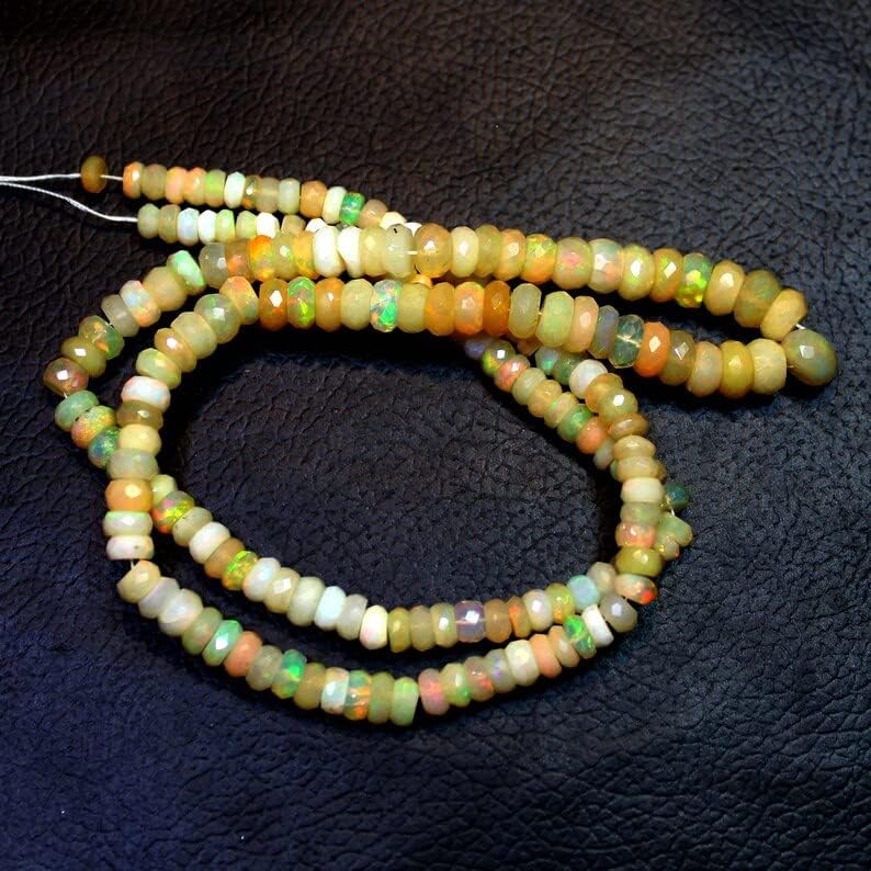 13 inch Strand of Natural gem Ethiopian Opal, 4-6.5 mm Rondelle Faceted Beads for DIY Jewelry Making. | Beads_03707
