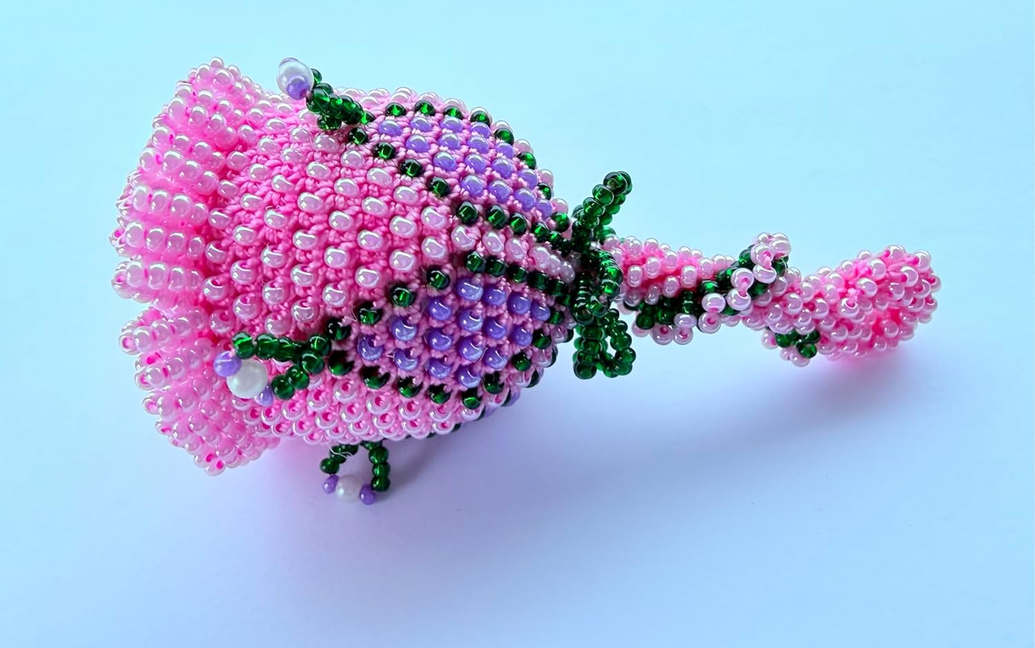 Pink Flower Design Crafted from Glass Seed Beads