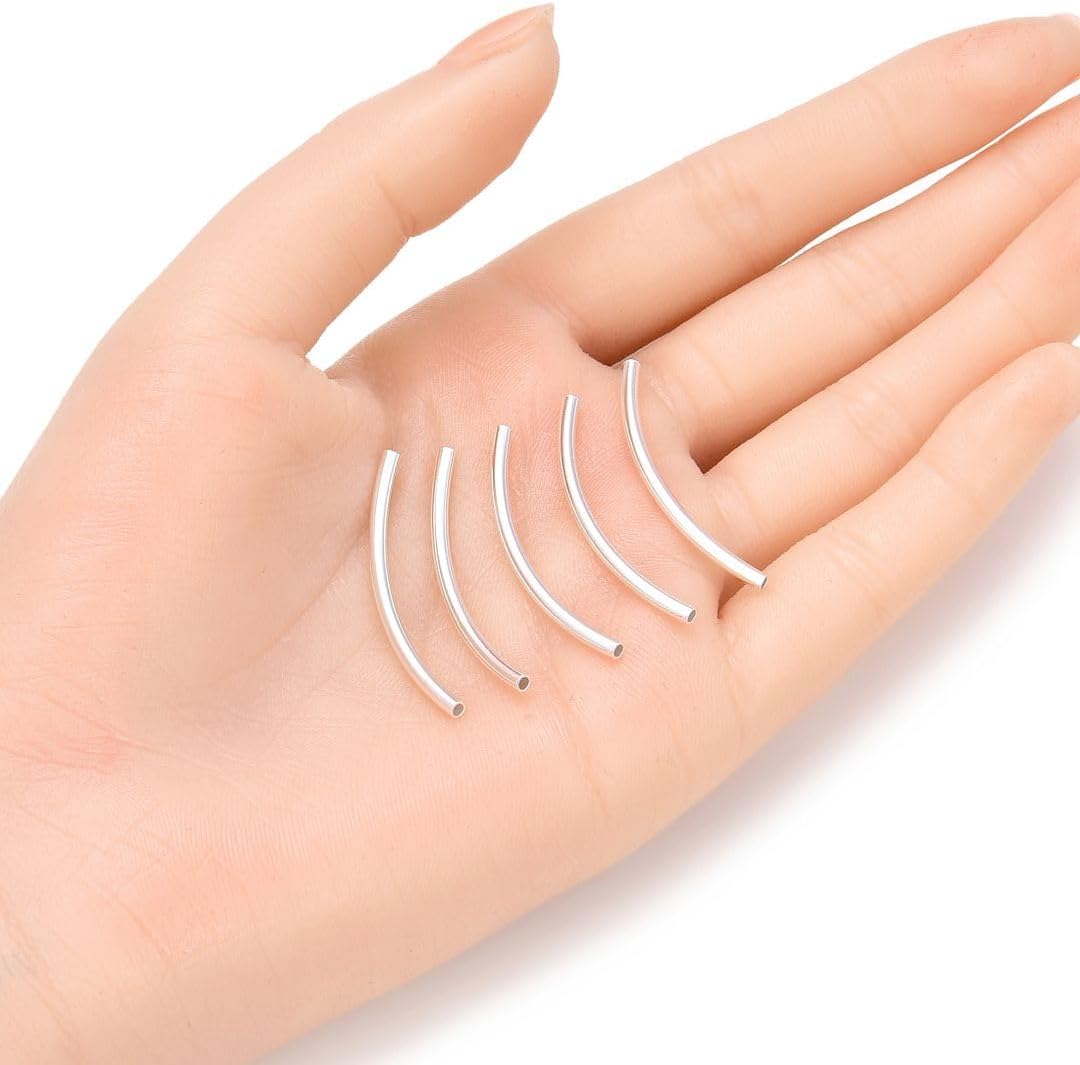 30pcs Adabele Authentic 925 Sterling Silver Curved Noodle Tube Loose Beads 35mm x 2mm (Hole ID 1.5mm) Connector for DIY Craft Jewelry Making SS240-35