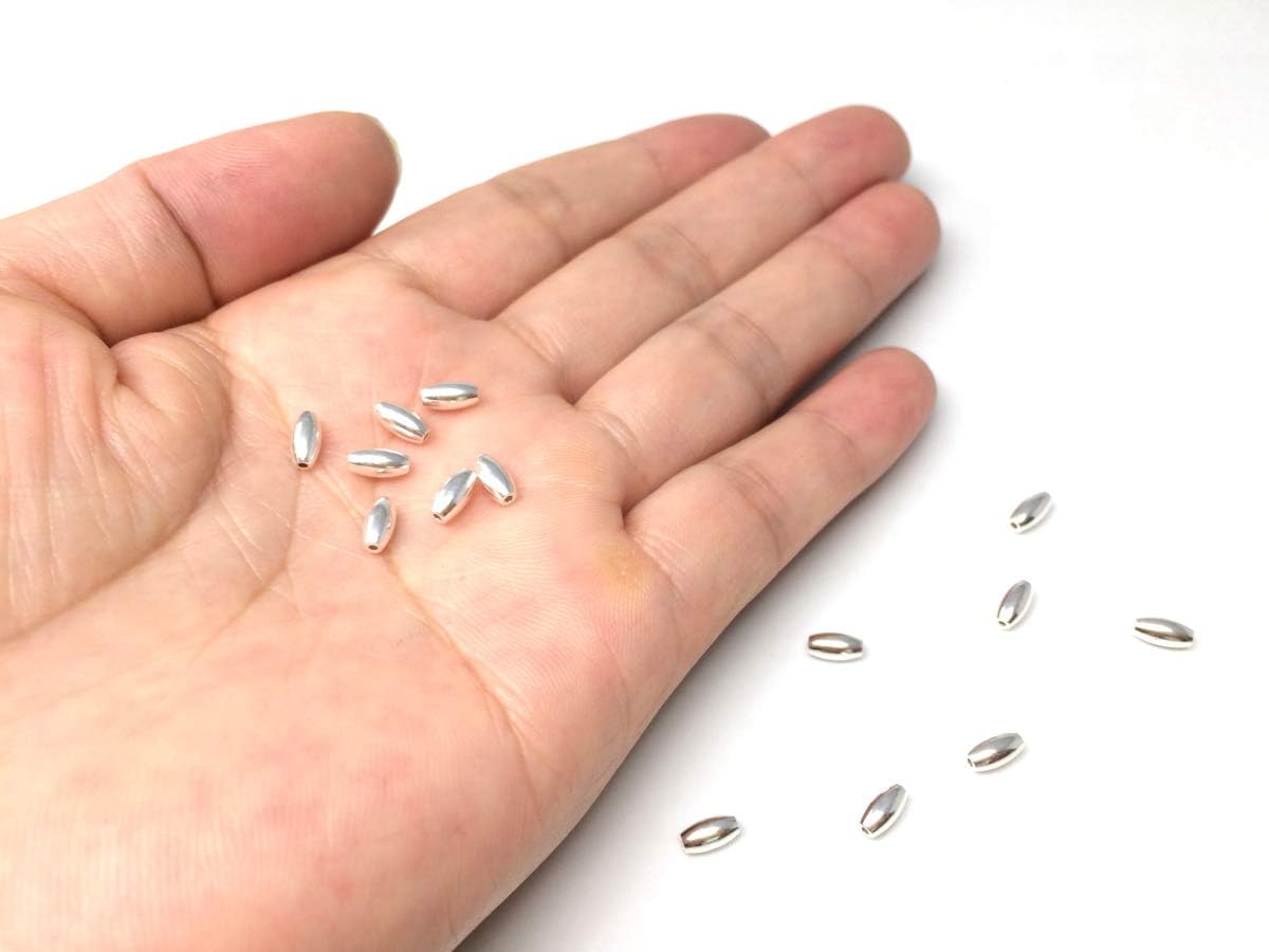 100pcs Adabele Authentic 925 Sterling Silver Hypoallergenic 5.5mm Small Seamless Oval Rice Loose Beads Spacer for DIY Craft Jewelry Making SS112