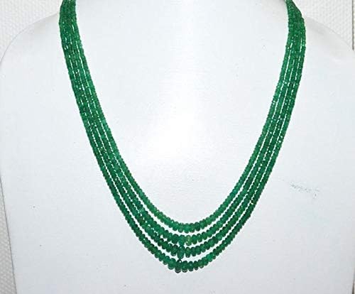 finest 4 line natural emerald faceted rondelle necklace, emerald faceted rondelle beads, 2.25-6.50 mm, 15