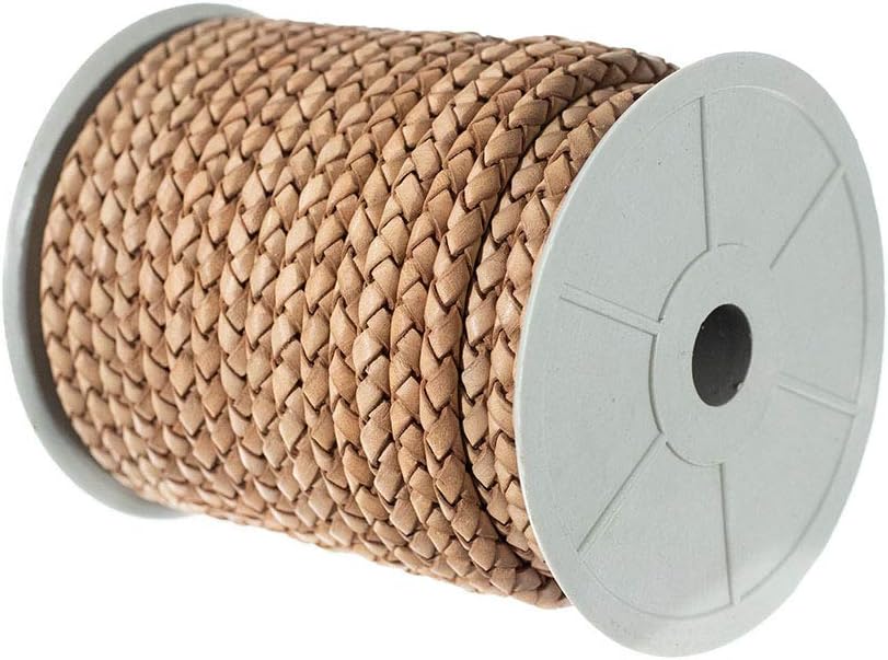 Craft County Round Braided Leather Jewelry Craft Cord – Necklaces, Belts, Bracelets, Crafts and Jewelry Making (Natural, 5mm x 20 Meters)