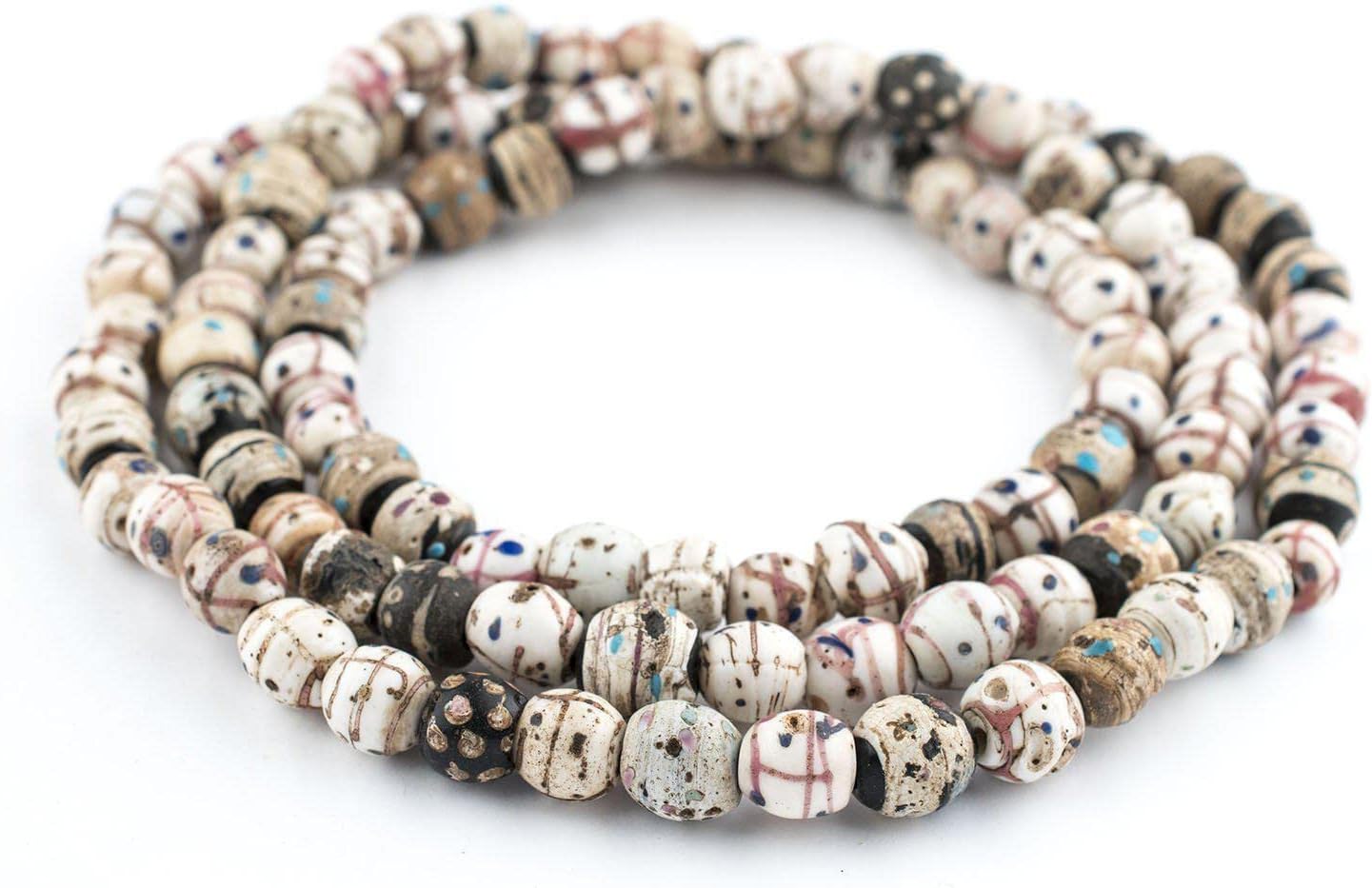 The Bead Chest Antique Venetian Medicine Man Trade Beads Double Strand 11mm Ethiopia African Multicolor Round Glass Large Hole 40 Inch Strand