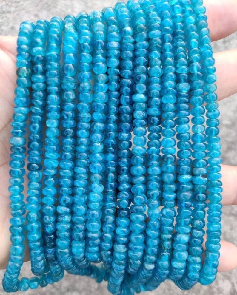 Natural Apatite roundelle Smooth Beads 4-6.5 mm 16 inch Long String Jewelry Making Gemstone Beads for Necklace Bracelet