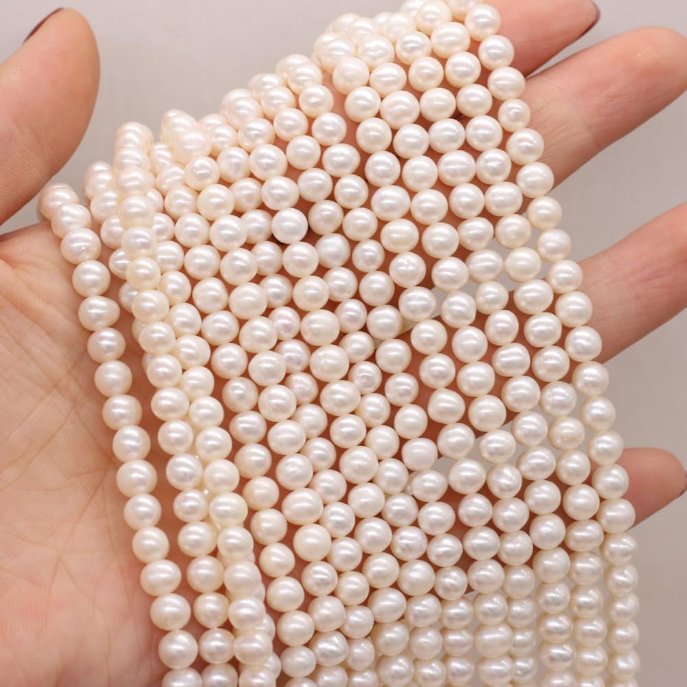 5-6mm White Natural Freshwater Pearl Round Spacer Beads for DIY Jewelry Making - For Necklaces, Bracelets - (Color: White/Size: 9-10mm-A A A)