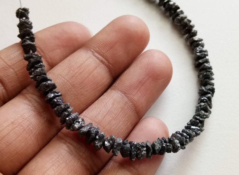 5mm Black Rough Diamond Beads, Black Raw Diamond Beads, 0.5mm Drilled Hole Black Uncut Diamonds For Jewelry (1IN To 4IN Options) - PPD364, 5 MM Drilled)