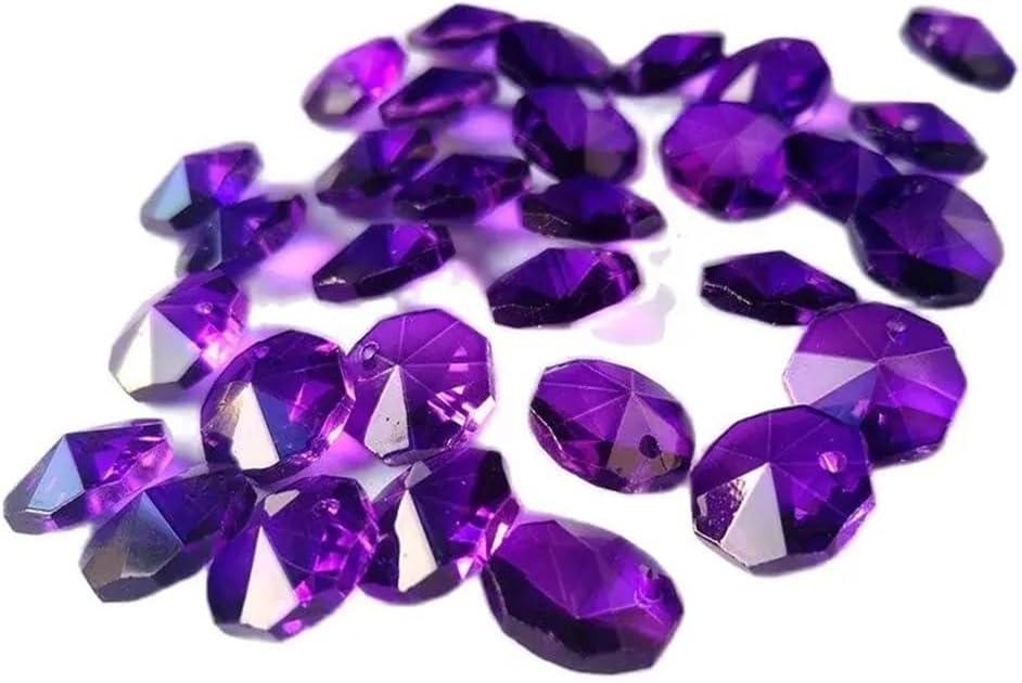 Hanging Crystals Prisms 1000pcs 14mm Dark Purple Crystal Octagon Beads in 1 Hole for Chandelier Parts Decoration Hangings Crystals for Decoration