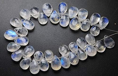 6 Inches, Blue Flashy Rainbow Moonstone Faceted Pear Shaped Briolettes,8x12mm Code-HIGH-57559