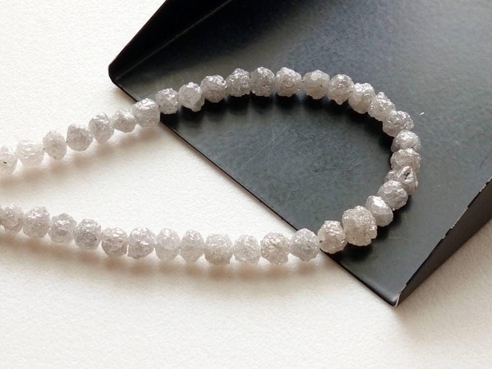 4-4.5mm Perfect Natural Rondelle Gray White Raw Diamond Beads, Large Rough Diamond Round Beads, Gray Diamond Beads (2IN to 8IN) - DDP147, 4-4.5 MM, 8 in