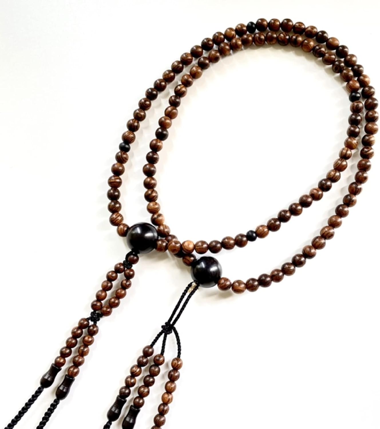 Nichiren Buddhism Soka Gakkai SGI Rosary Beads, Traditional Japan Handmade Prayer Beads, Natural Line Wood Beads with Ebony, Brown, 42cm