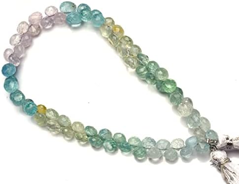 8 inch Strand of Natural Aquamarine 6-8mm Onion Faceted briolette Beads for DIY Jewelry Making. |BRIO_00630