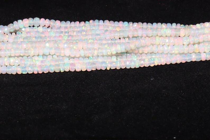 AAA+ Ethiopian Opal Faceted Rondelle Bead 3-5 mm Strand Opal Rondelle Beads Fire Opal Bead Flashy Opal for Making Jwelery