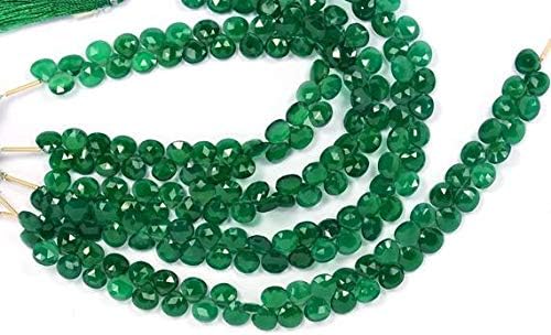 7 Inch Strand All Pairs 7mm Natural Green Onyx Faceted Heart Briolettes 48 Beads Code-HIGH-59807