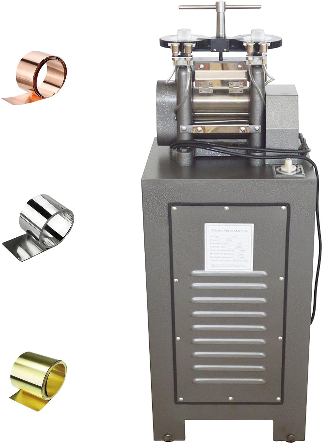 BEILOCKERY 110V 1.5P Electric Vertical Jewelry Rolling Mill Machine 1500W DIY Jewelry Making Flake Pressing Machine Smooth Roller Metal Wire/Flat Sheet Presser for Gold Silver Platinum Copper