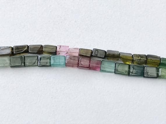 Beads Gemstone 1 Strand Natural Multi Tourmaline Plain Flat Rectangle Beads, Multi Tourmaline Necklace, 6-8mm, 15 Inch Code-HIGH-17270