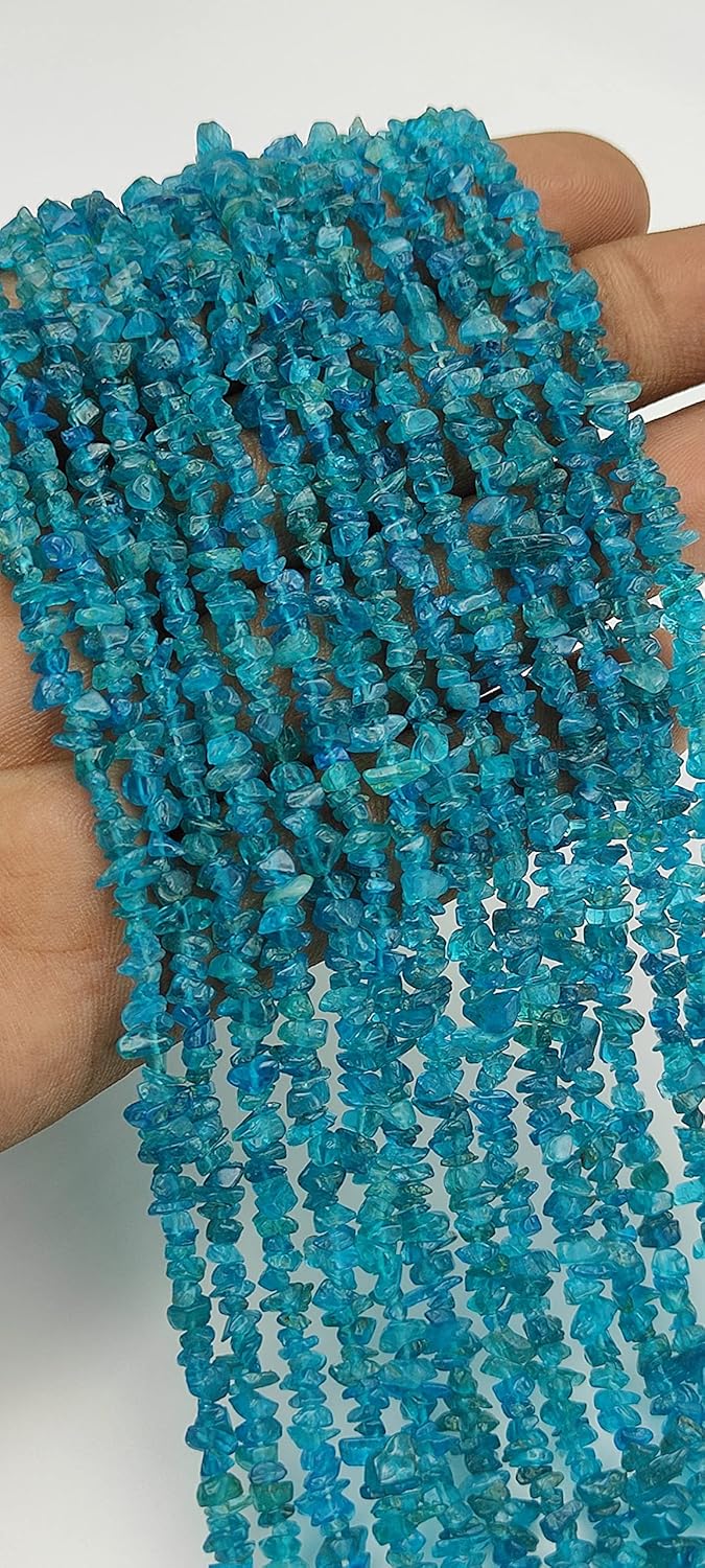 Hanumat Gems Lot of 2 Strand 34 Inches Strand,Natural Neon Apatite Gemstone Uncut Chips Raw Beads,Smooth Raw Uncut Bead,Nuggets Beads,AAA Quality Uncut Chips Strand