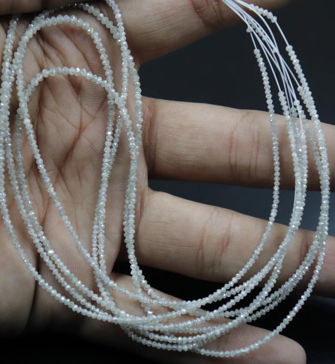 Indian Gem Store 100% Natural AAA+ White Diamond Faceted Rondelle Beads 1.8-2.2 mm |16 Inch Strand for Jewellery Making